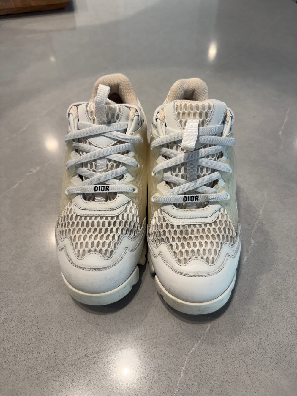 Dior Cream and White Mesh Leather Sneakers